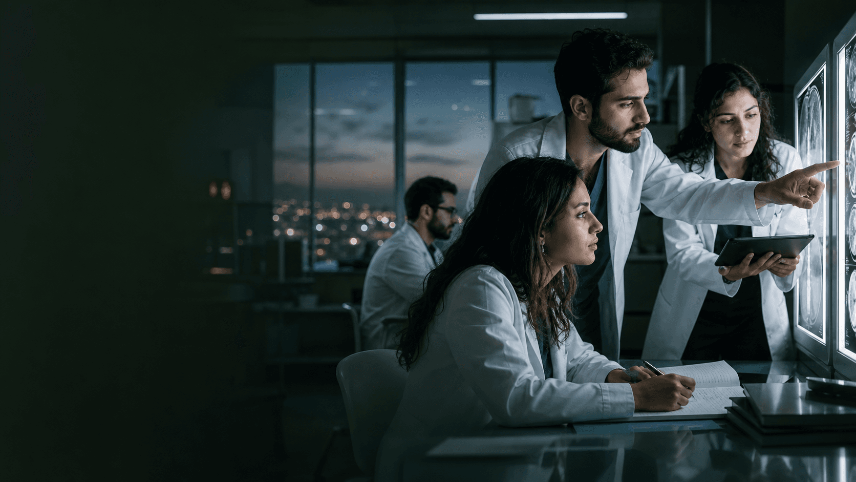 Medical researchers collaborating
